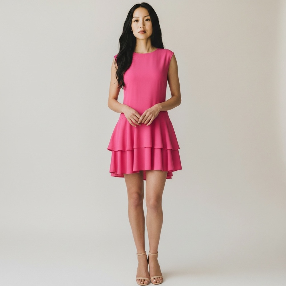 Cece Cynthia Steffe Pink Tiered Ruffle Drop Waist cap sleeve Kawaii Girl Dress - Picture 5 of 12
